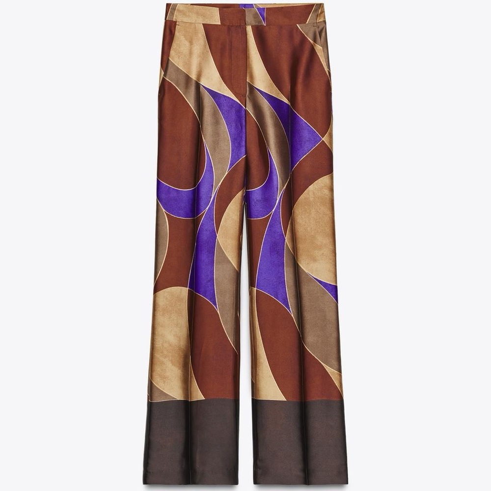Zara printed satin multicolored pants /trousers XL NWT